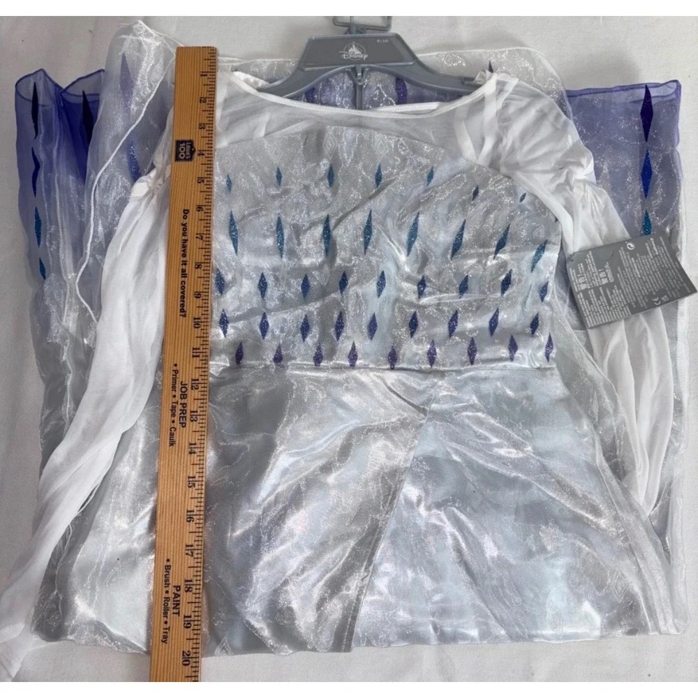 Disney Elsa Frozen 2 Costume Dress age 9/10 Silver Blue NEW Glitter Cape